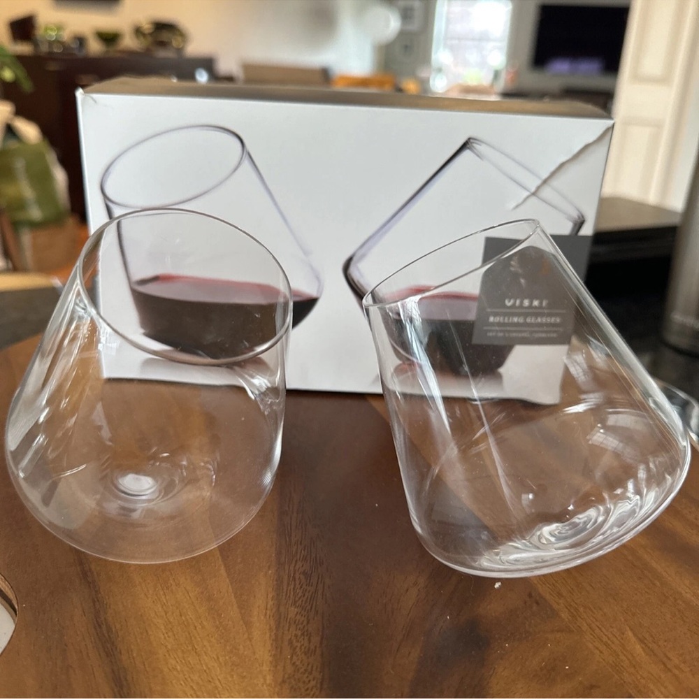 2 Viski Rolling Crystal 12 oz Rolling Glass Tumblers, Whiskey, Wine, Scotch